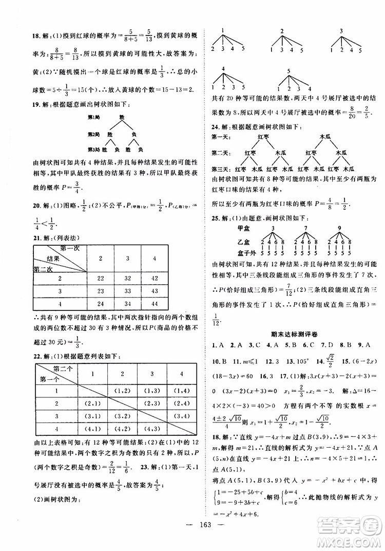 智慧萬羽2019年優(yōu)質(zhì)課堂導(dǎo)學(xué)案數(shù)學(xué)九年級上冊人教版參考答案