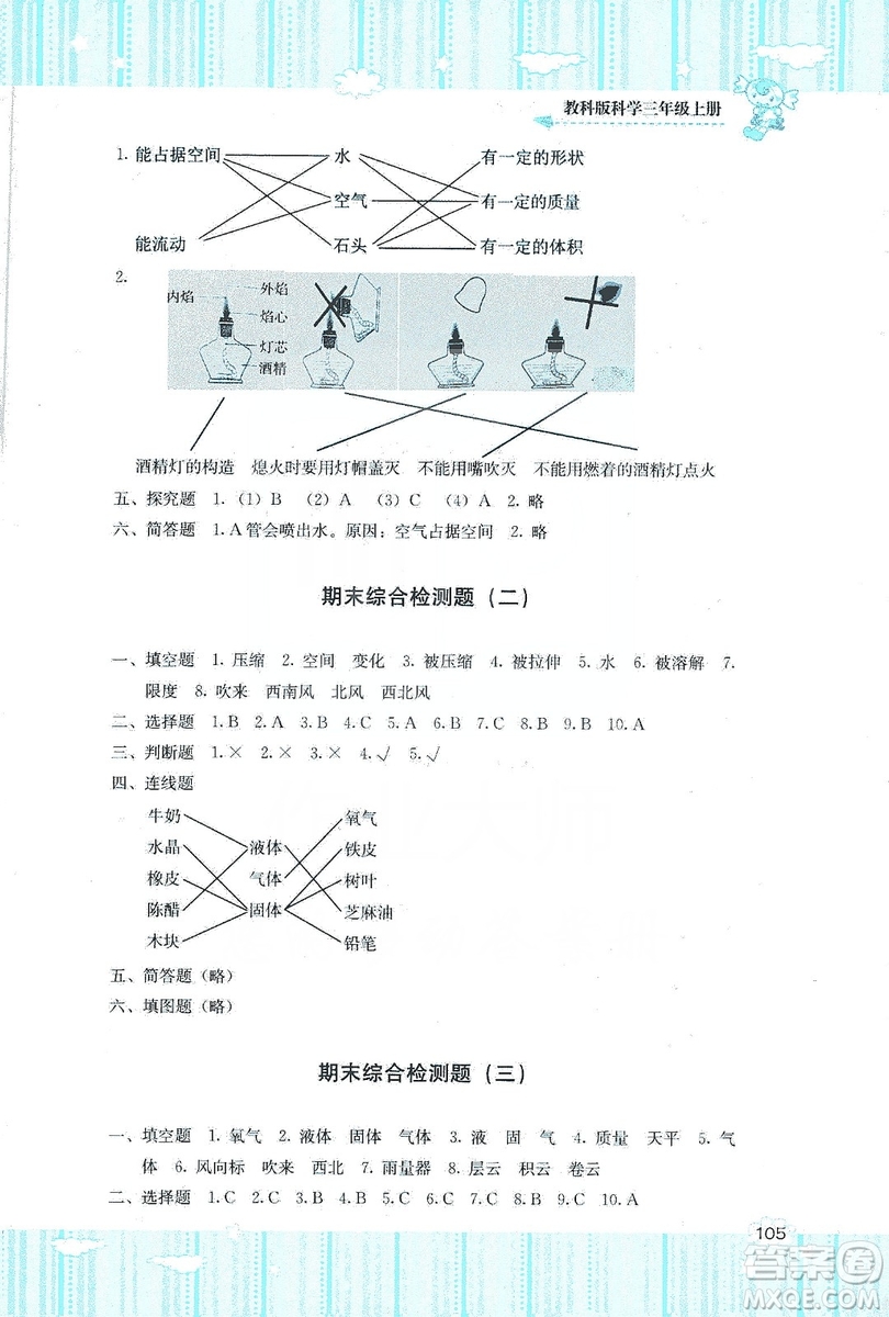 湖南少年兒童出版社2019課程基礎(chǔ)訓(xùn)練三年級上冊科學(xué)教科版答案