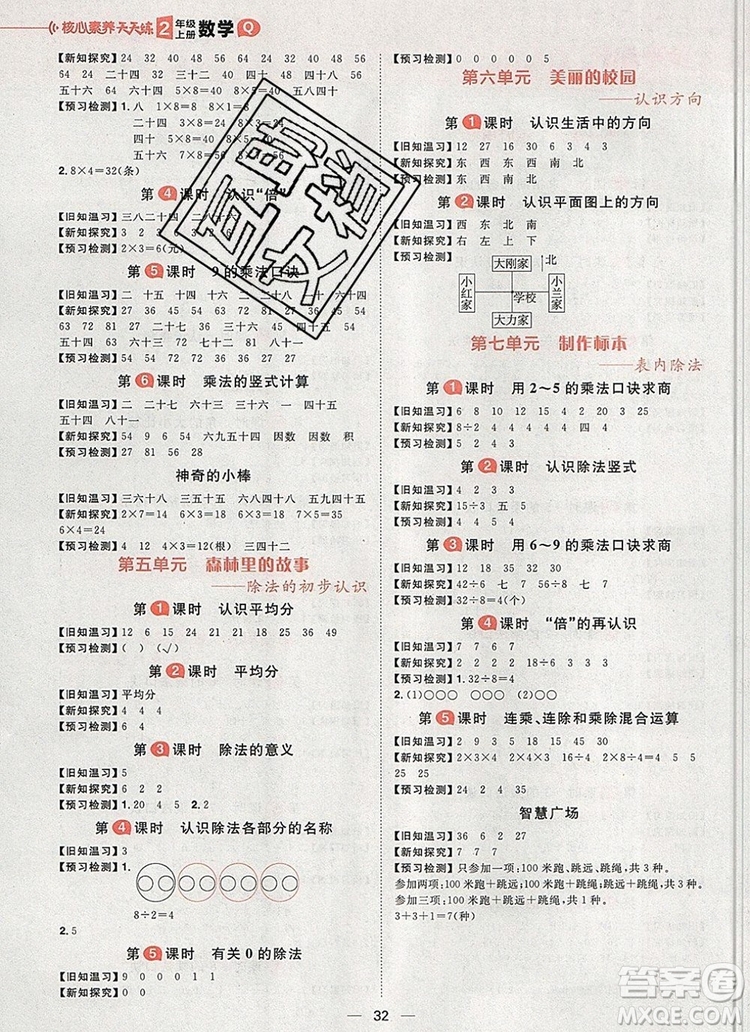 南方出版社2019年核心素養(yǎng)天天練二年級(jí)數(shù)學(xué)上冊(cè)青島版答案