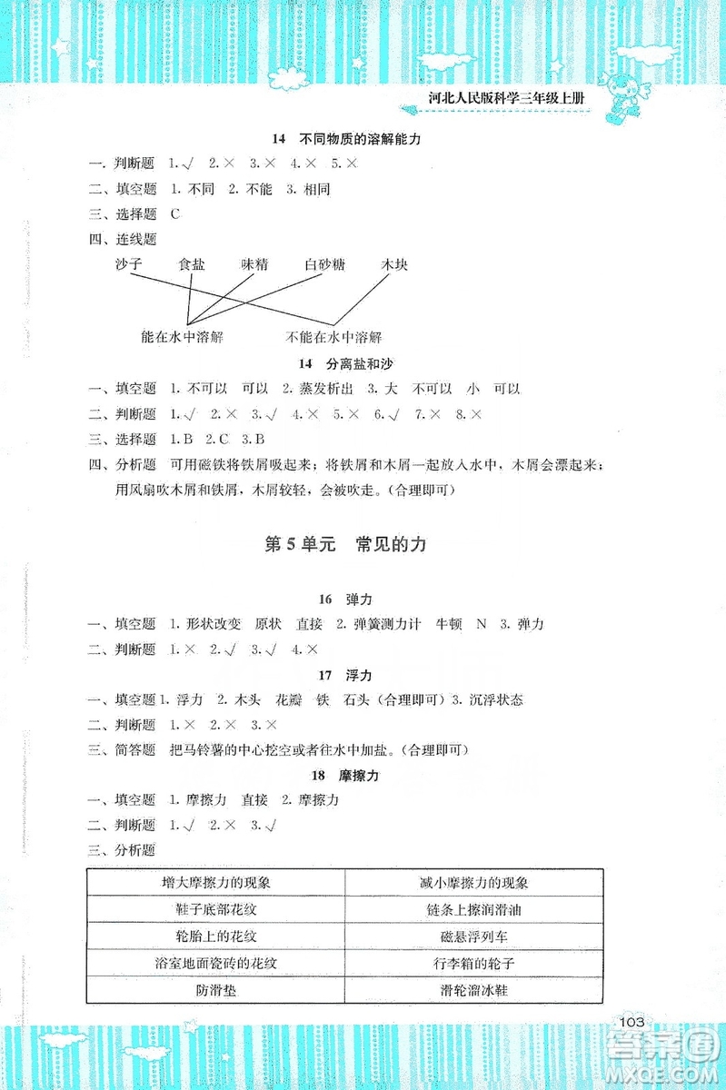 湖南少年兒童出版社2019課程基礎(chǔ)訓(xùn)練三年級上冊科學(xué)河北人民版答案