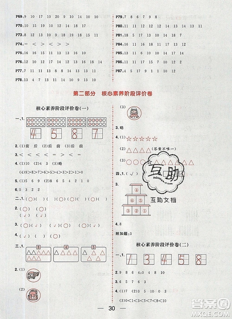 南方出版社2019年核心素養(yǎng)天天練一年級(jí)數(shù)學(xué)上冊(cè)蘇教版答案