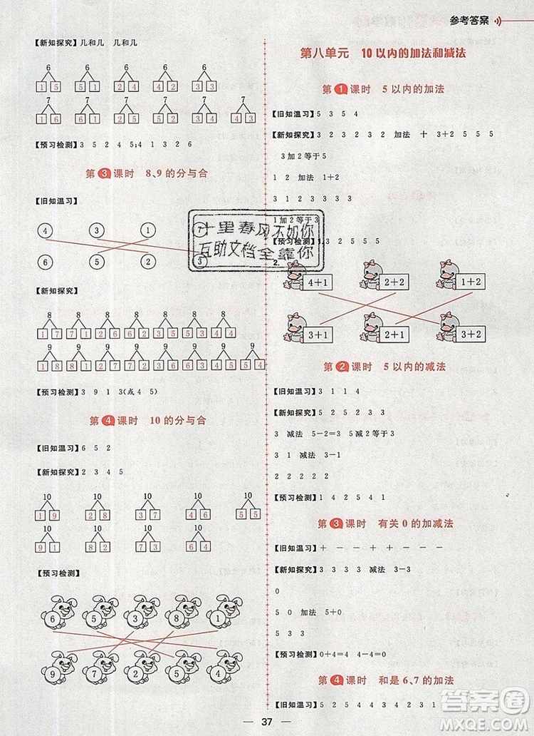 南方出版社2019年核心素養(yǎng)天天練一年級(jí)數(shù)學(xué)上冊(cè)蘇教版答案