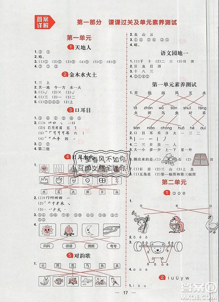 南方出版社2019年核心素養(yǎng)天天練一年級語文上冊統(tǒng)編版答案