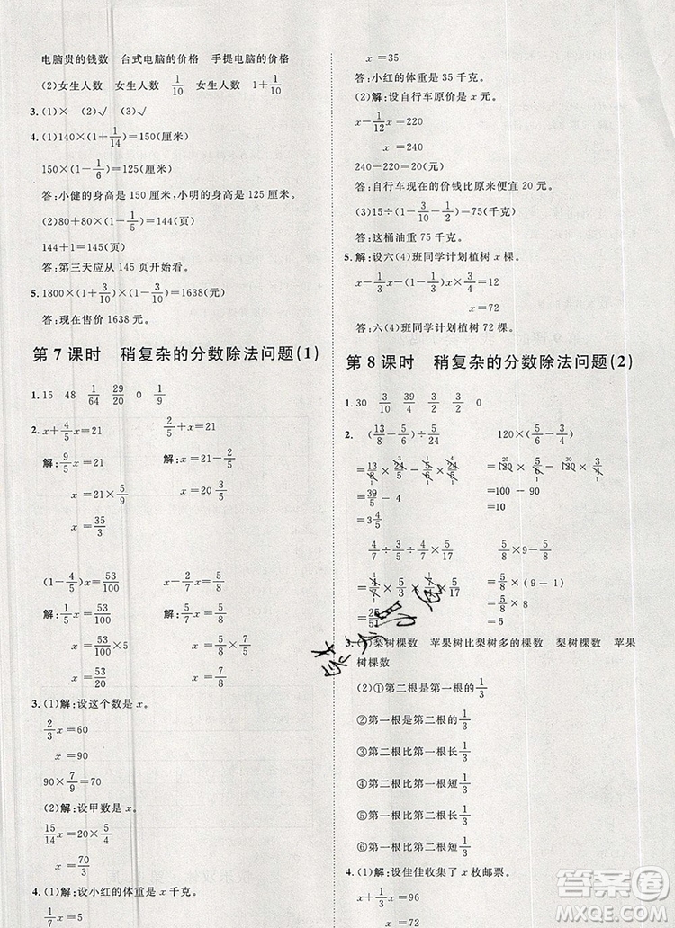 2019秋季陽光計(jì)劃第一步六年級(jí)數(shù)學(xué)上冊(cè)青島版答案