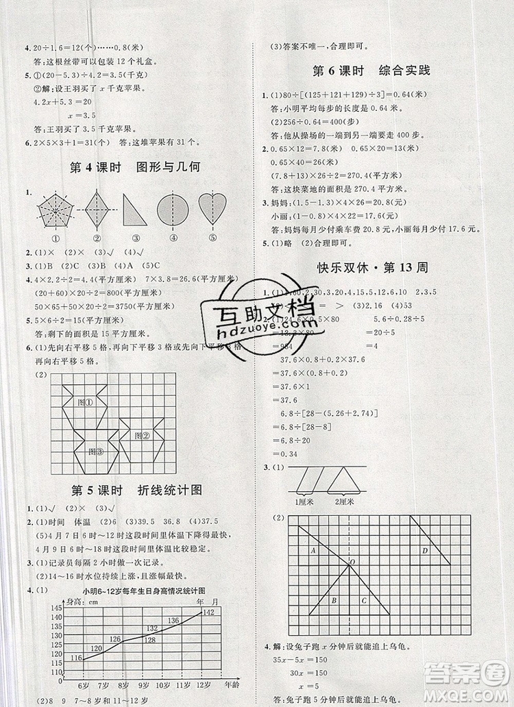 2019秋季陽光計(jì)劃第一步五年級上冊數(shù)學(xué)青島版答案