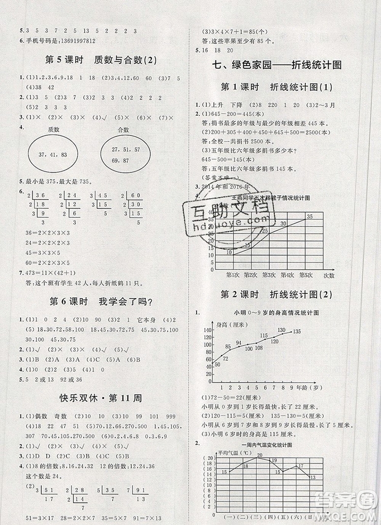 2019秋季陽光計(jì)劃第一步五年級上冊數(shù)學(xué)青島版答案