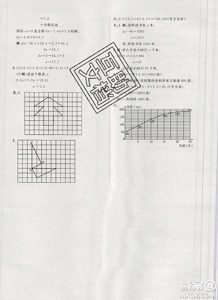 2019秋季陽光計(jì)劃第一步五年級上冊數(shù)學(xué)青島版答案