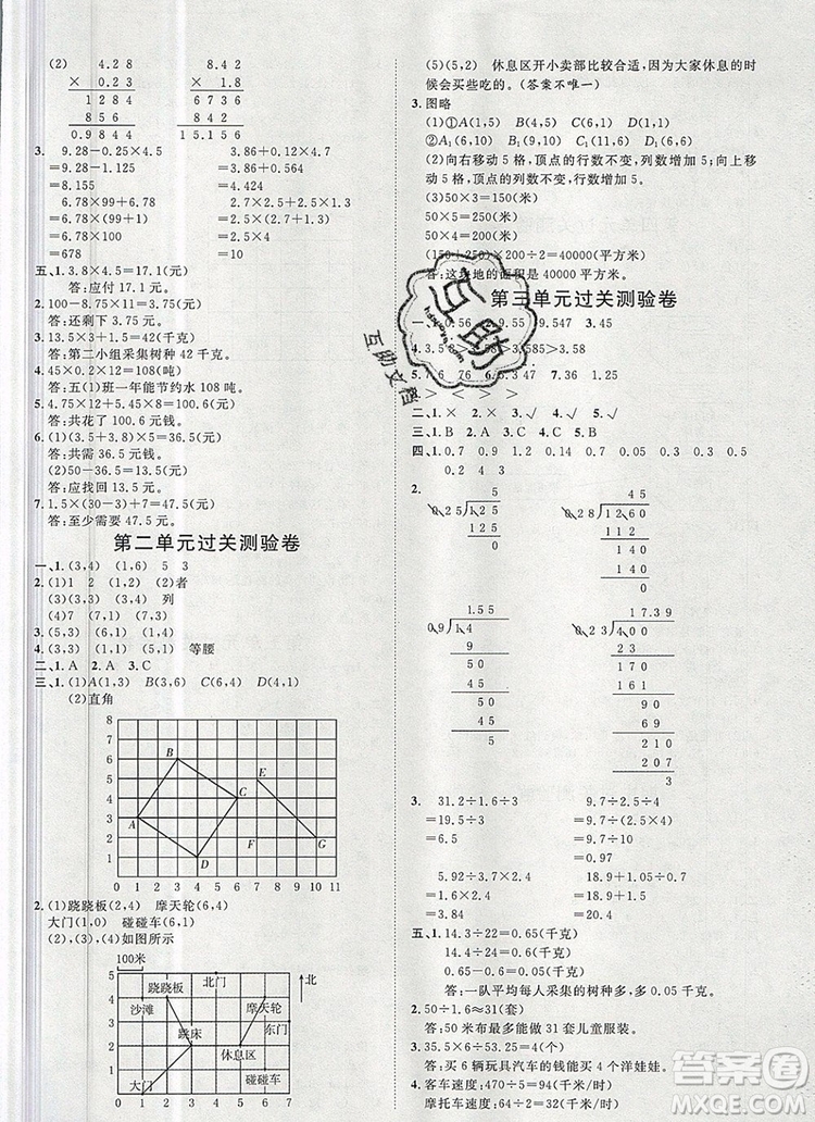 2019秋季陽(yáng)光計(jì)劃第一步五年級(jí)上冊(cè)數(shù)學(xué)人教版答案