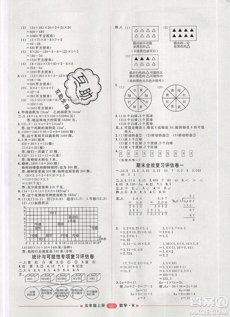 2019秋季陽光計(jì)劃第二步五年級數(shù)學(xué)上冊人教版答案