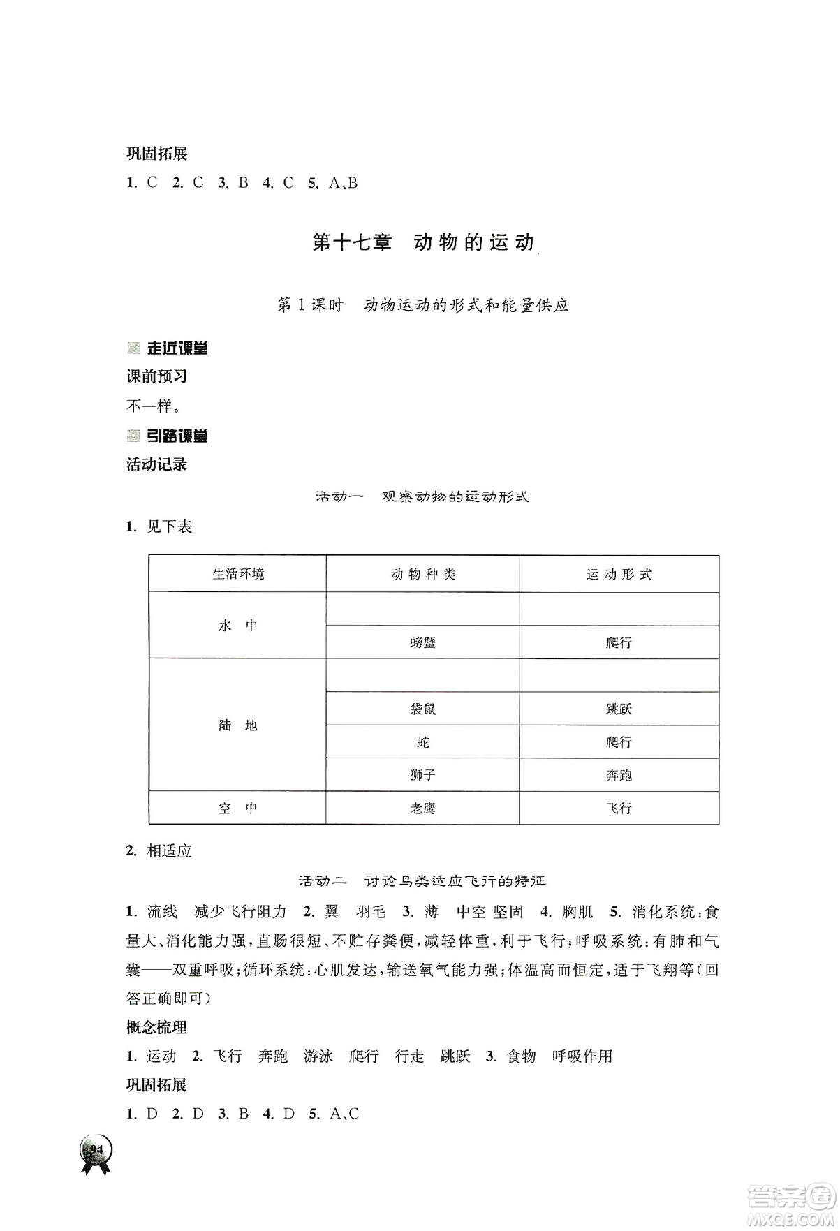 江蘇人民出版社2019伴你學(xué)八年級上冊生物學(xué)蘇科版答案