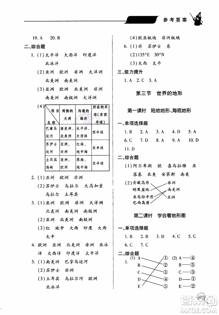 2019年新課堂同步學(xué)習(xí)與探究地理七年級(jí)上學(xué)期人教版參考答案