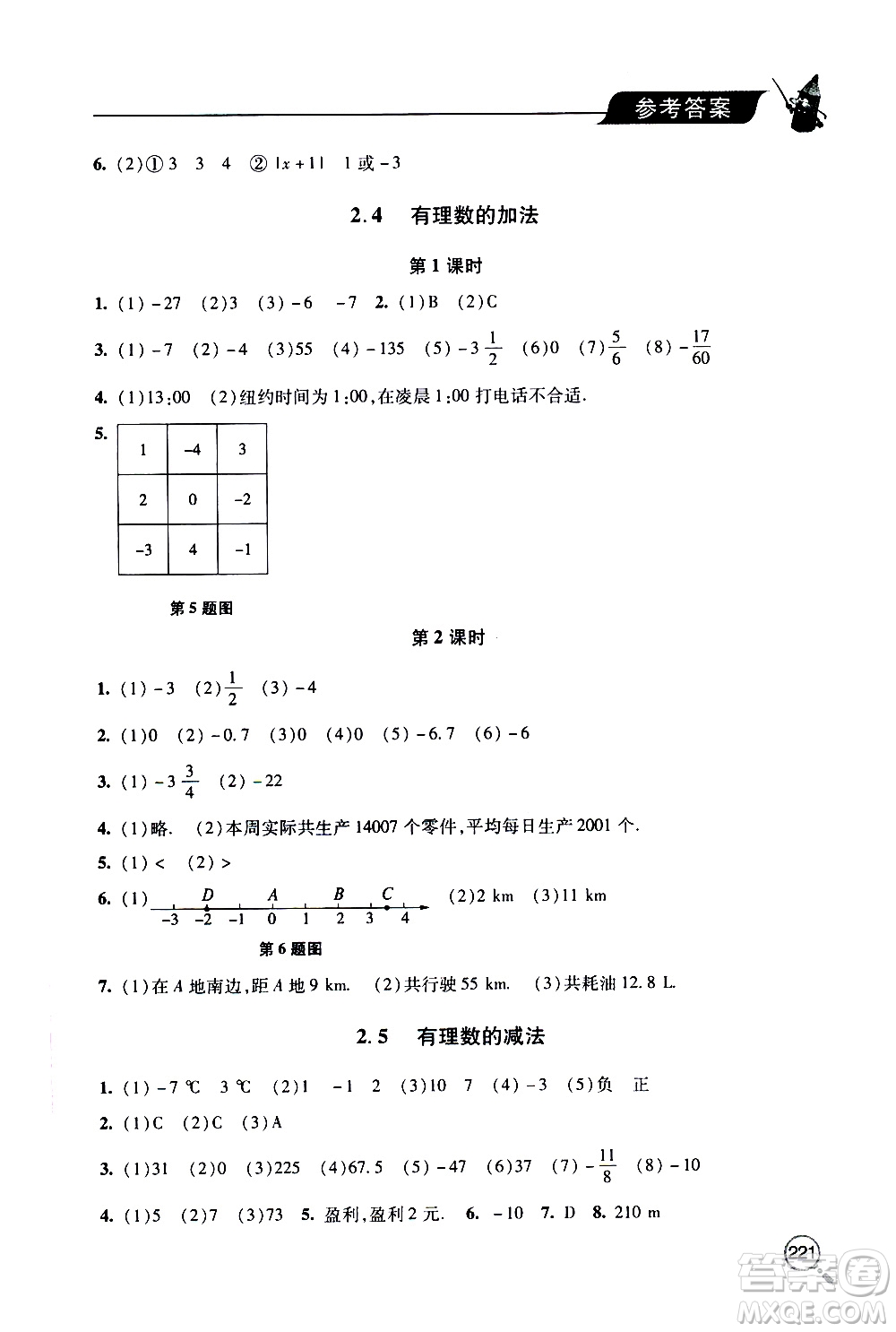 2019年新課堂同步學(xué)習(xí)與探究數(shù)學(xué)七年級上學(xué)期人教版參考答案