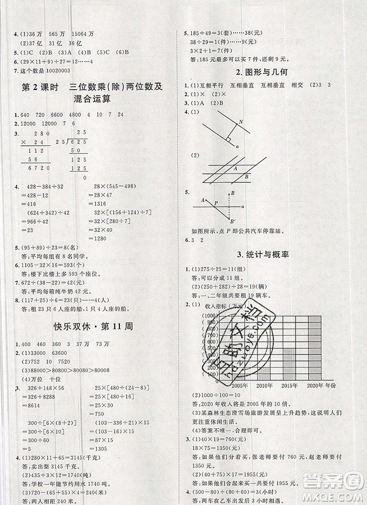 2019秋季陽光計(jì)劃第一步四年級數(shù)學(xué)上冊青島版答案