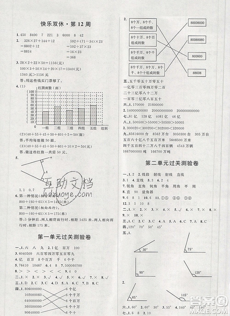 2019秋季陽光計(jì)劃第一步四年級數(shù)學(xué)上冊青島版答案