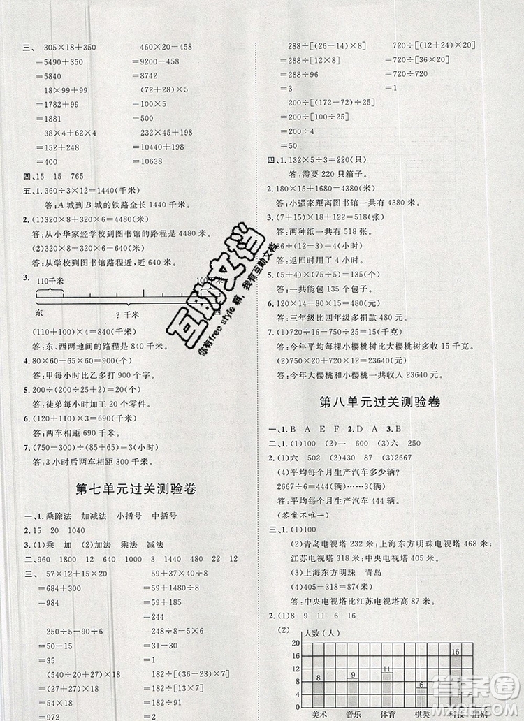 2019秋季陽光計(jì)劃第一步四年級數(shù)學(xué)上冊青島版答案