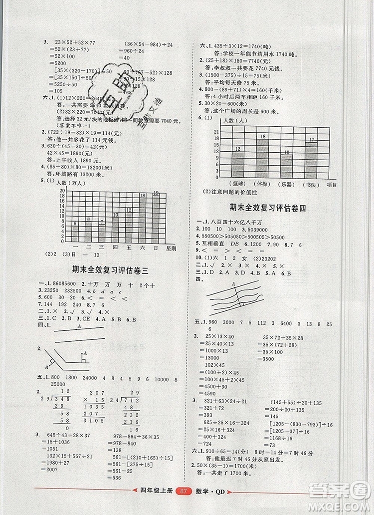 2019秋季陽光計劃第二步四年級數(shù)學上冊青島版答案