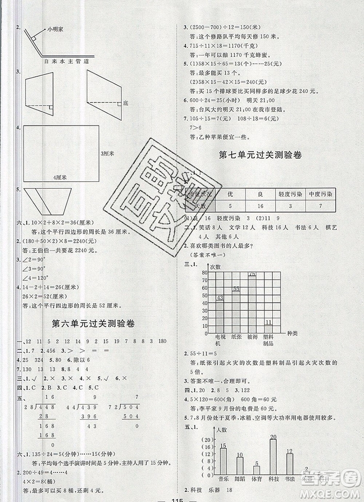 2019秋季陽光計劃第一步四年級數(shù)學上冊人教版答案