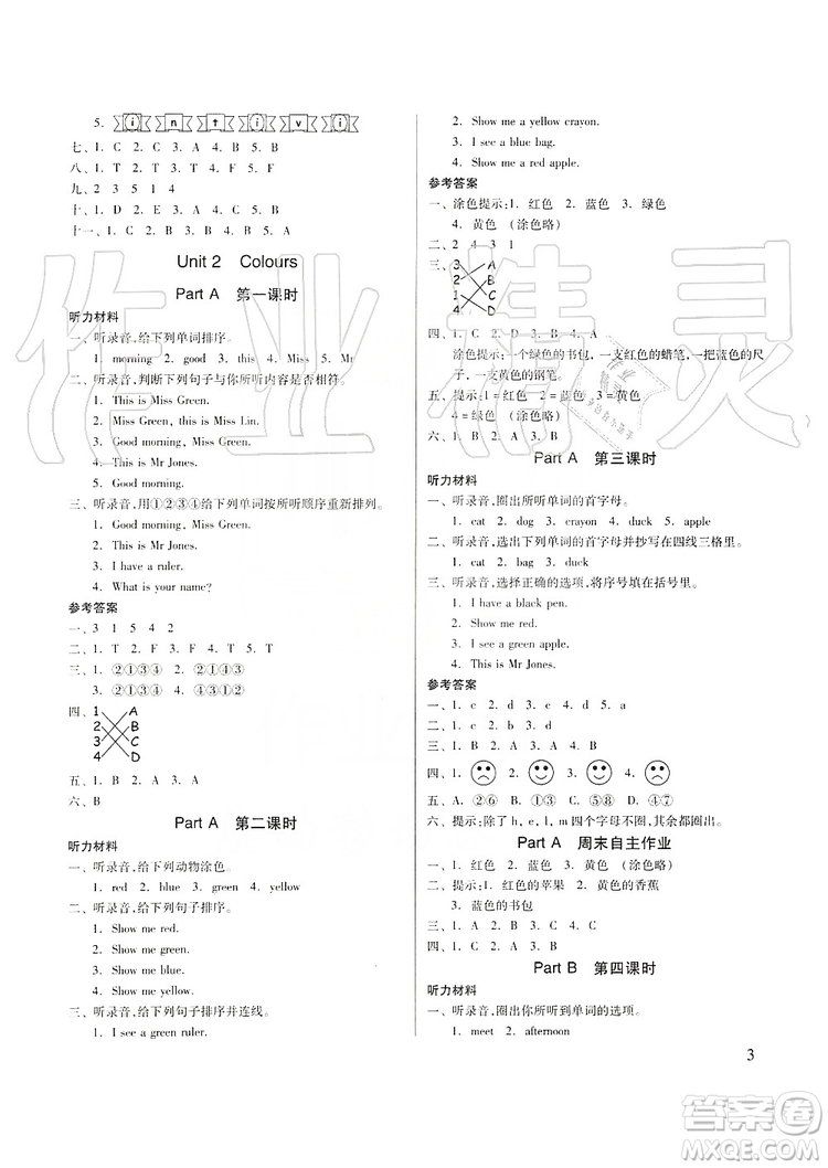 山東科學(xué)技術(shù)出版社2019新思維伴你學(xué)三年級英語上冊人教版答案