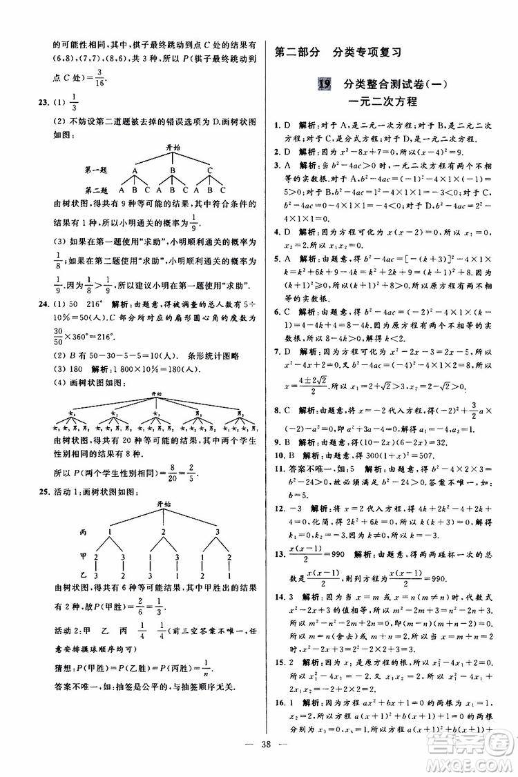 2019年亮點給力大試卷數(shù)學九年級上冊人教版參考答案