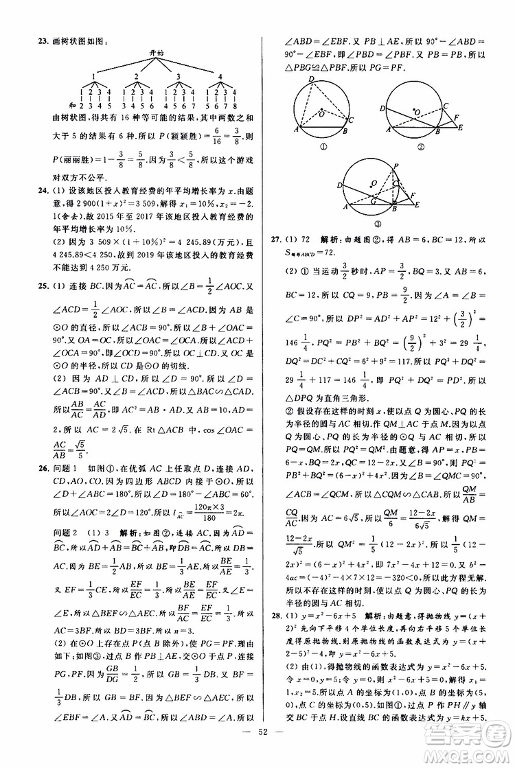 2019年亮點給力大試卷數(shù)學九年級上冊人教版參考答案