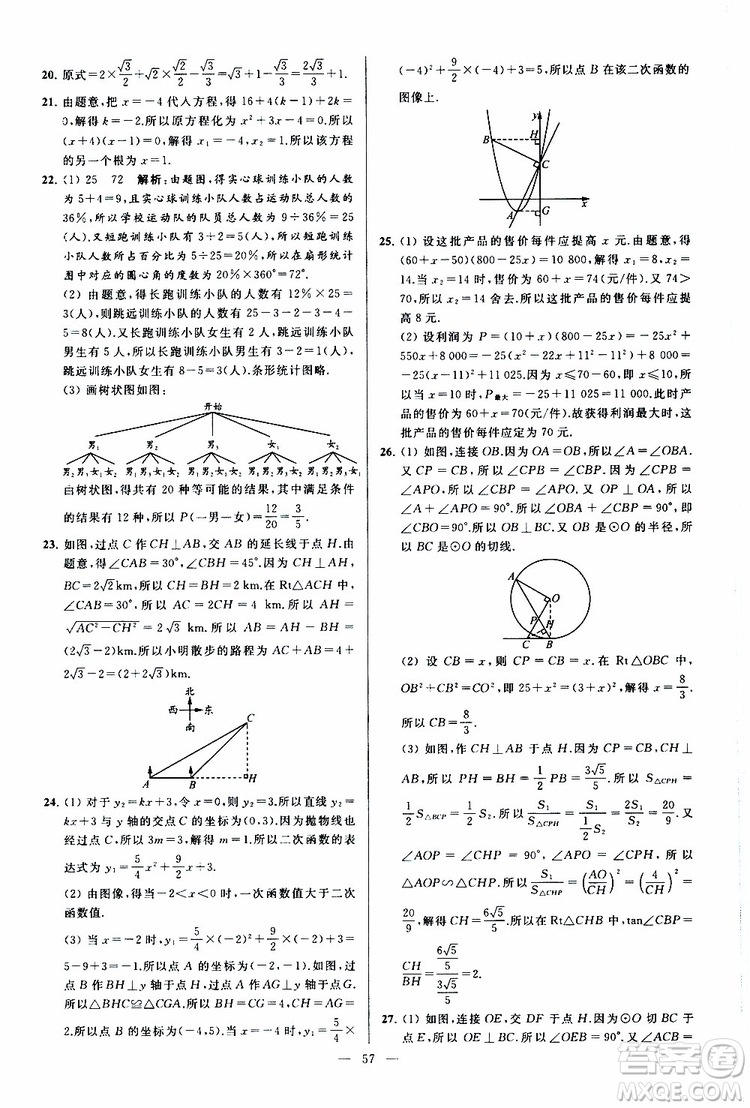 2019年亮點給力大試卷數(shù)學九年級上冊人教版參考答案