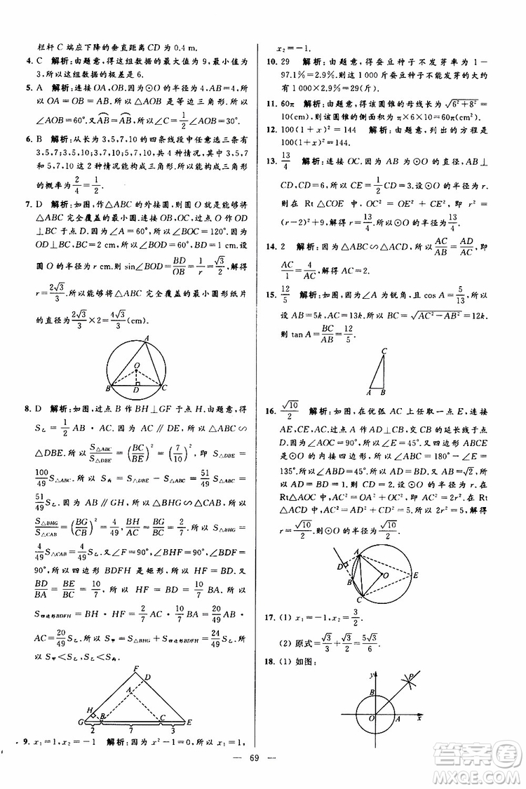 2019年亮點給力大試卷數(shù)學九年級上冊人教版參考答案