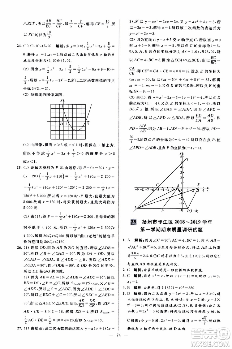 2019年亮點給力大試卷數(shù)學九年級上冊人教版參考答案