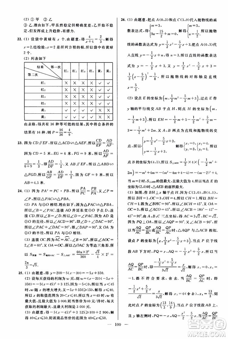 2019年亮點給力大試卷數(shù)學九年級上冊人教版參考答案