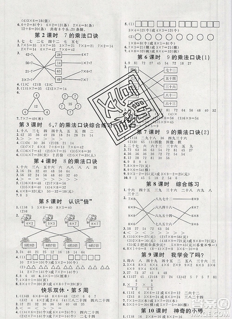 2019秋季陽光計劃第一步二年級數(shù)學(xué)上冊青島版答案