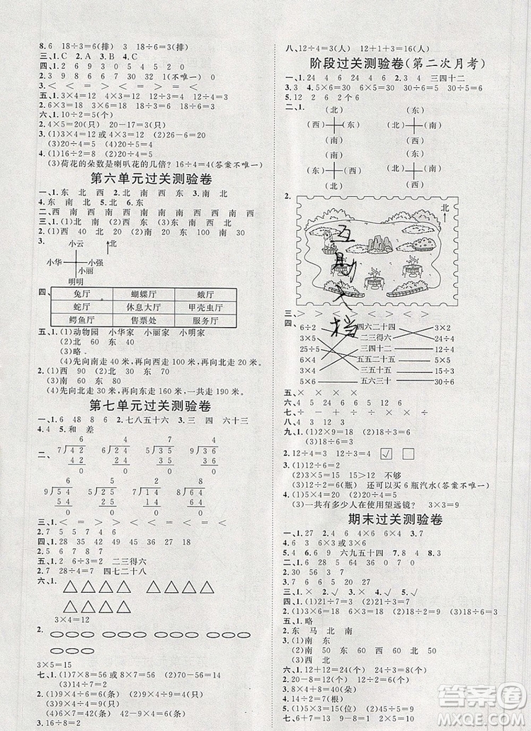 2019秋季陽光計劃第一步二年級數(shù)學(xué)上冊青島版答案