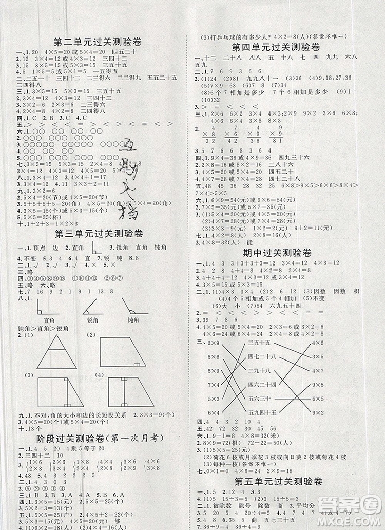 2019秋季陽光計劃第一步二年級數(shù)學(xué)上冊青島版答案