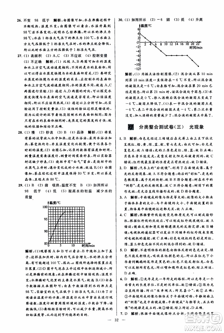 2019年亮點(diǎn)給力大試卷物理八年級(jí)上冊(cè)人教版參考答案