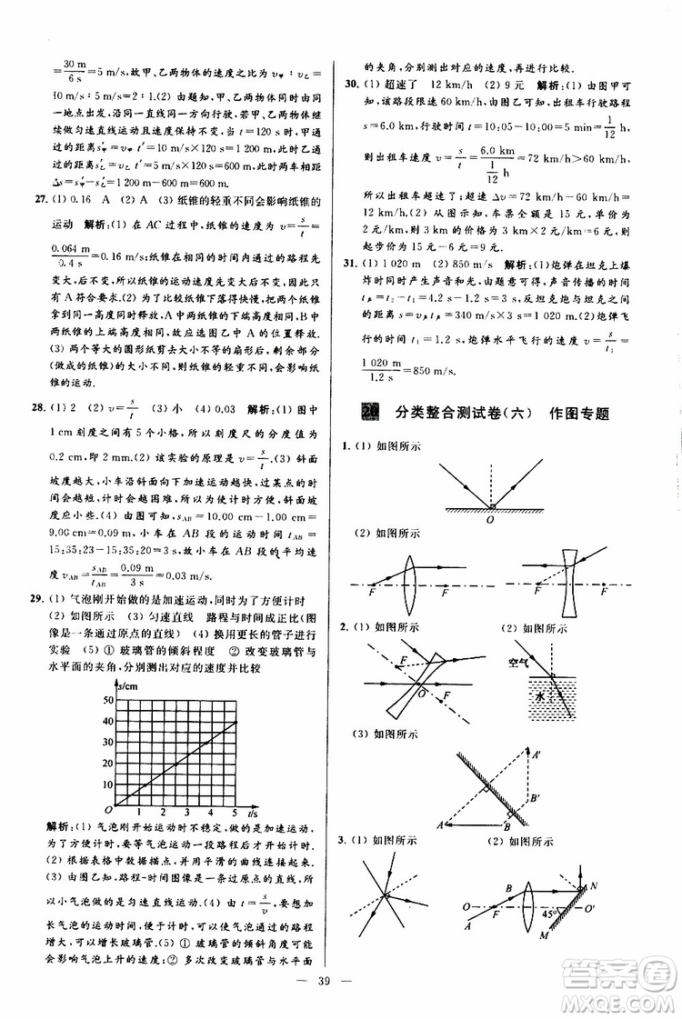 2019年亮點(diǎn)給力大試卷物理八年級(jí)上冊(cè)人教版參考答案