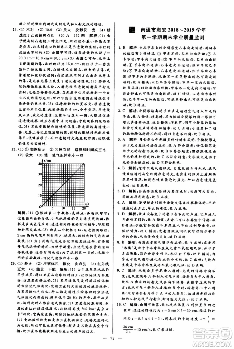 2019年亮點(diǎn)給力大試卷物理八年級(jí)上冊(cè)人教版參考答案