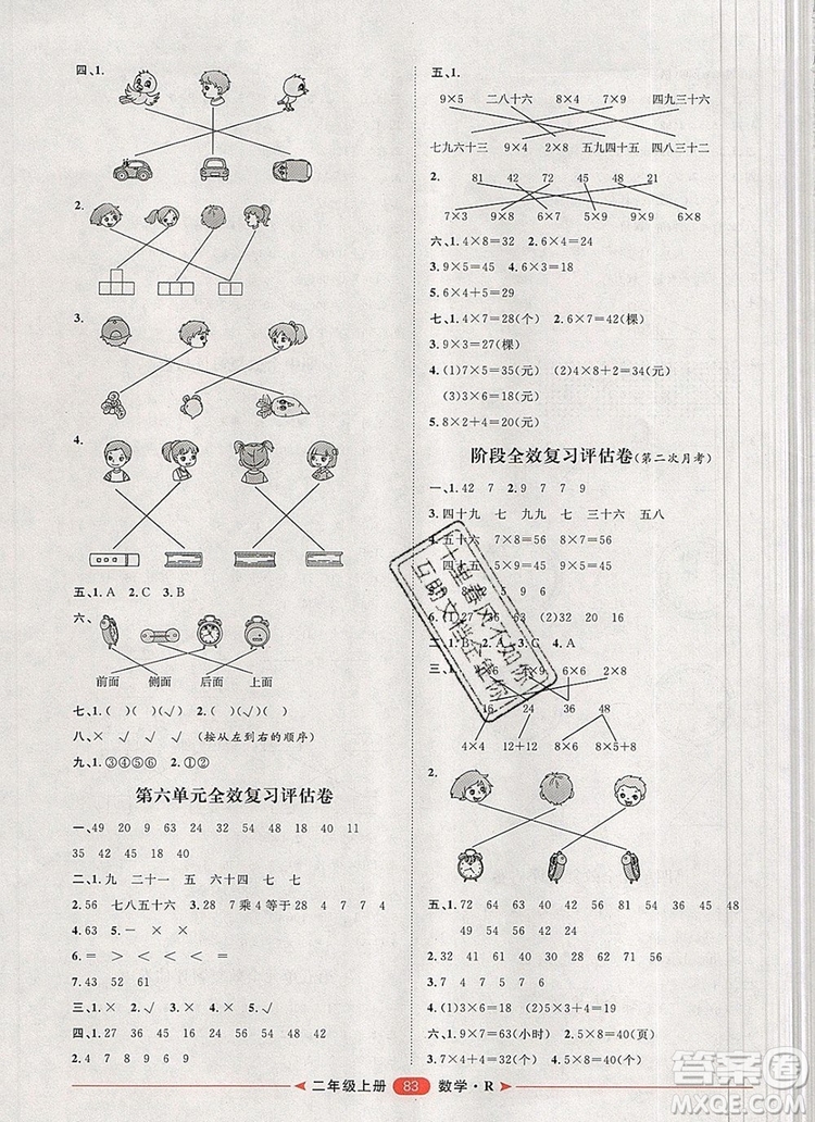 2019秋季陽光計劃第二步二年級數(shù)學上冊人教版答案