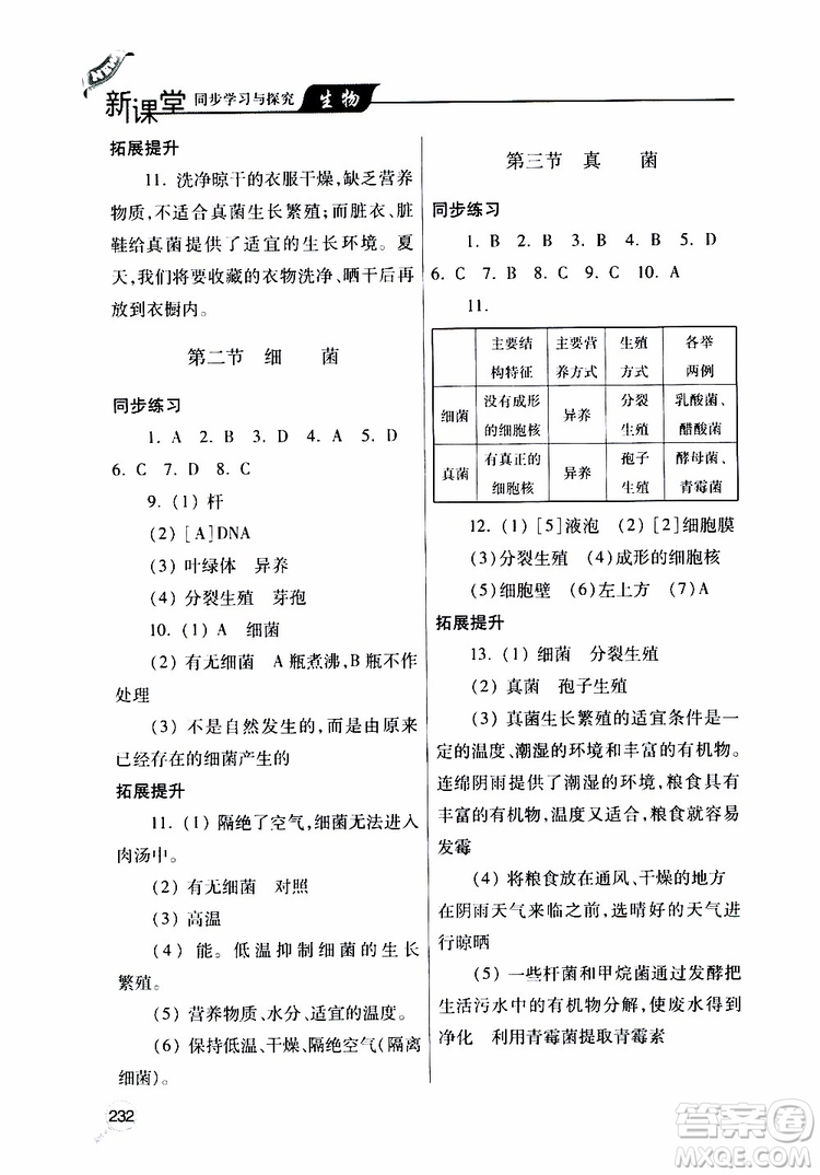 2019年新課堂同步學(xué)習(xí)與探究生物八年級(jí)上學(xué)期人教版參考答案