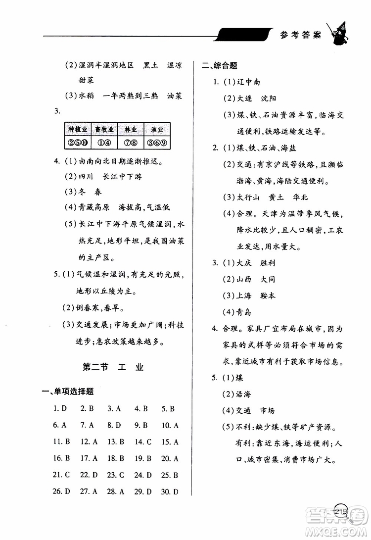 2019年新課堂同步學(xué)習(xí)與探究地理八年級上學(xué)期人教版參考答案