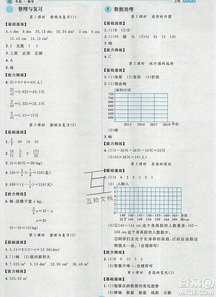 延邊人民出版社2019年百分學生作業(yè)本題練王六年級數(shù)學上冊北師大版答案