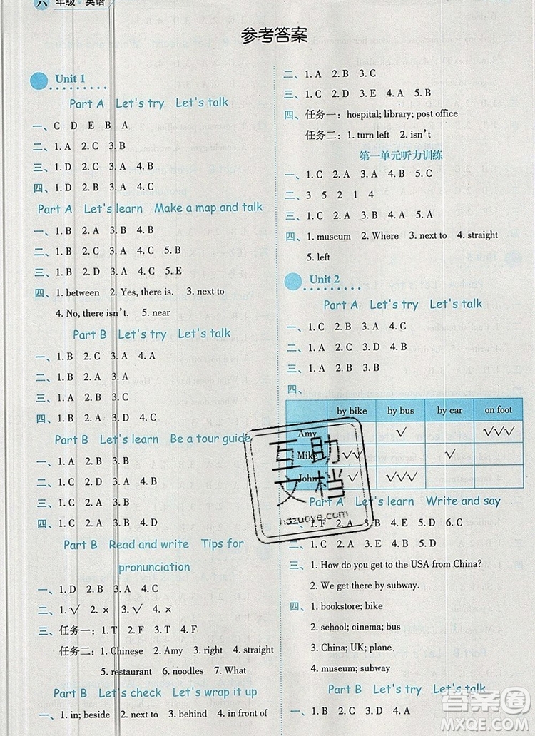 延邊人民出版社2019年百分學(xué)生作業(yè)本題練王六年級(jí)英語(yǔ)上冊(cè)人教版答案