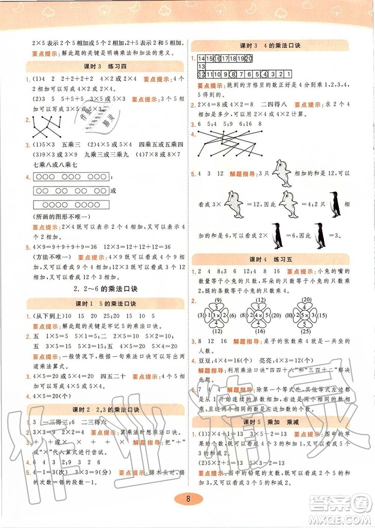 2019年黃岡同步訓練數(shù)學二年級上冊人教版參考答案