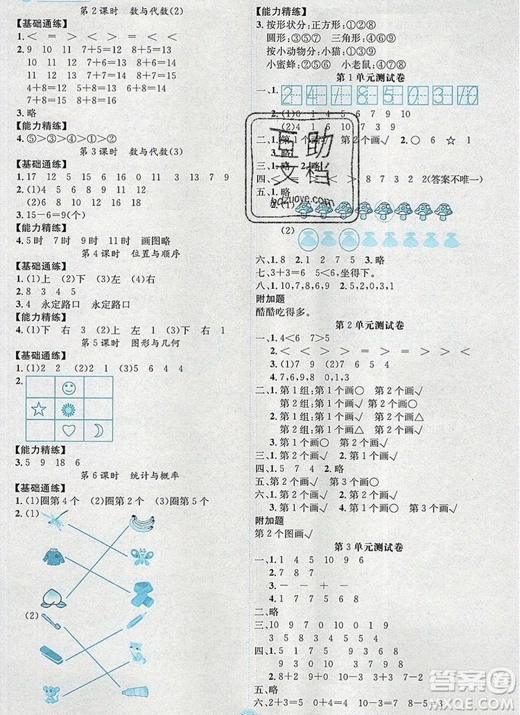 延邊人民出版社2019年百分學(xué)生作業(yè)本題練王一年級(jí)數(shù)學(xué)上冊(cè)北師大版答案