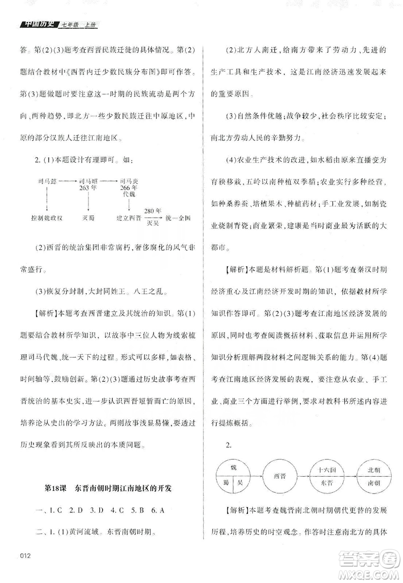 天津教育出版社2019學(xué)習(xí)質(zhì)量監(jiān)測中國歷史七年級上冊人教版答案