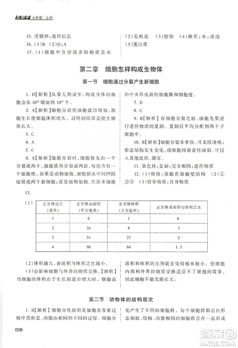 天津教育出版社2019學(xué)習(xí)質(zhì)量監(jiān)測(cè)生物學(xué)七年級(jí)上冊(cè)人教版答案