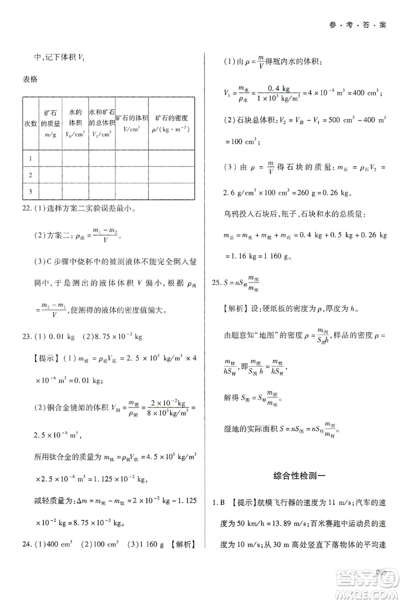 天津教育出版社2019學習質量監(jiān)測八年級物理上冊人教版答案