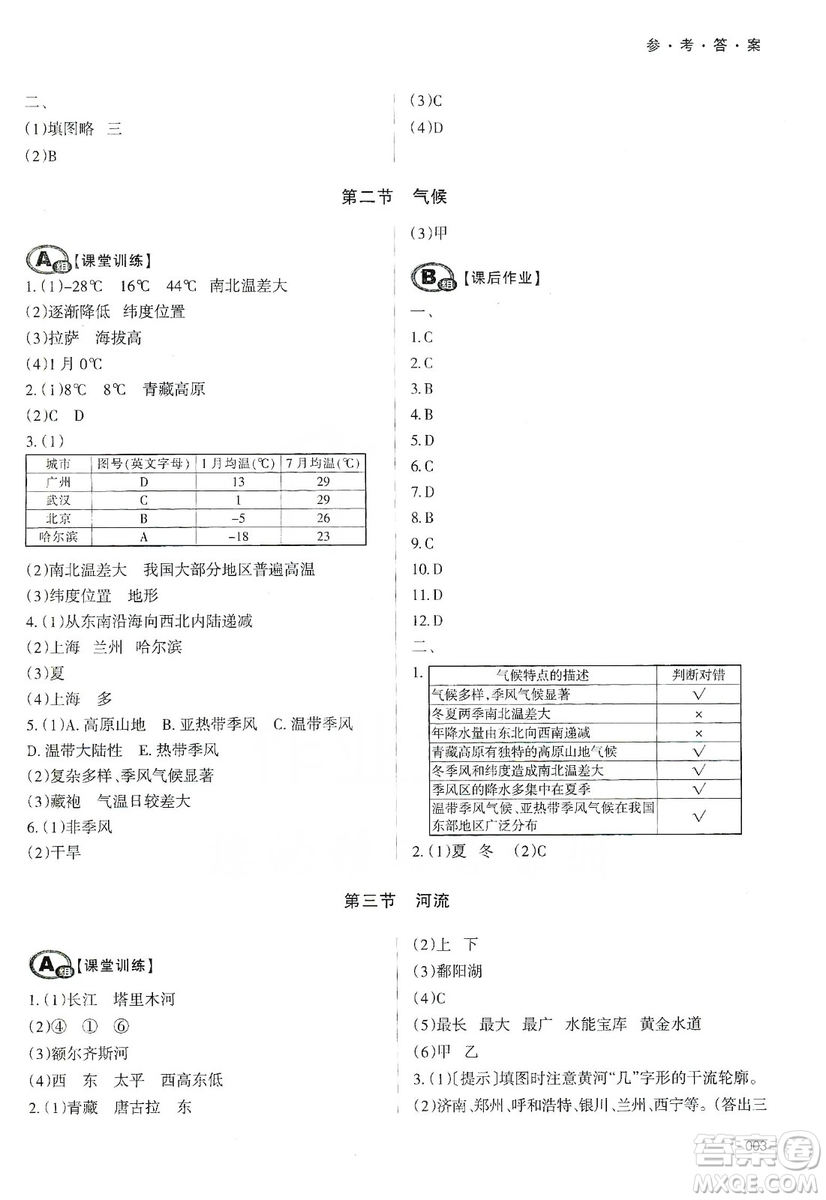 天津教育出版社2019學(xué)習(xí)質(zhì)量監(jiān)測八年級地理上冊人教版答案