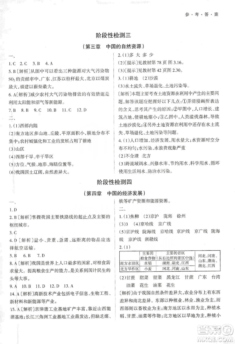 天津教育出版社2019學(xué)習(xí)質(zhì)量監(jiān)測八年級地理上冊人教版答案