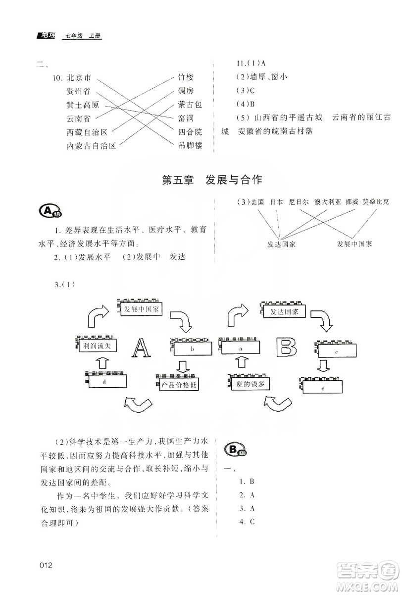 天津教育出版社2019學習質(zhì)量監(jiān)測地理七年級上冊人教版答案