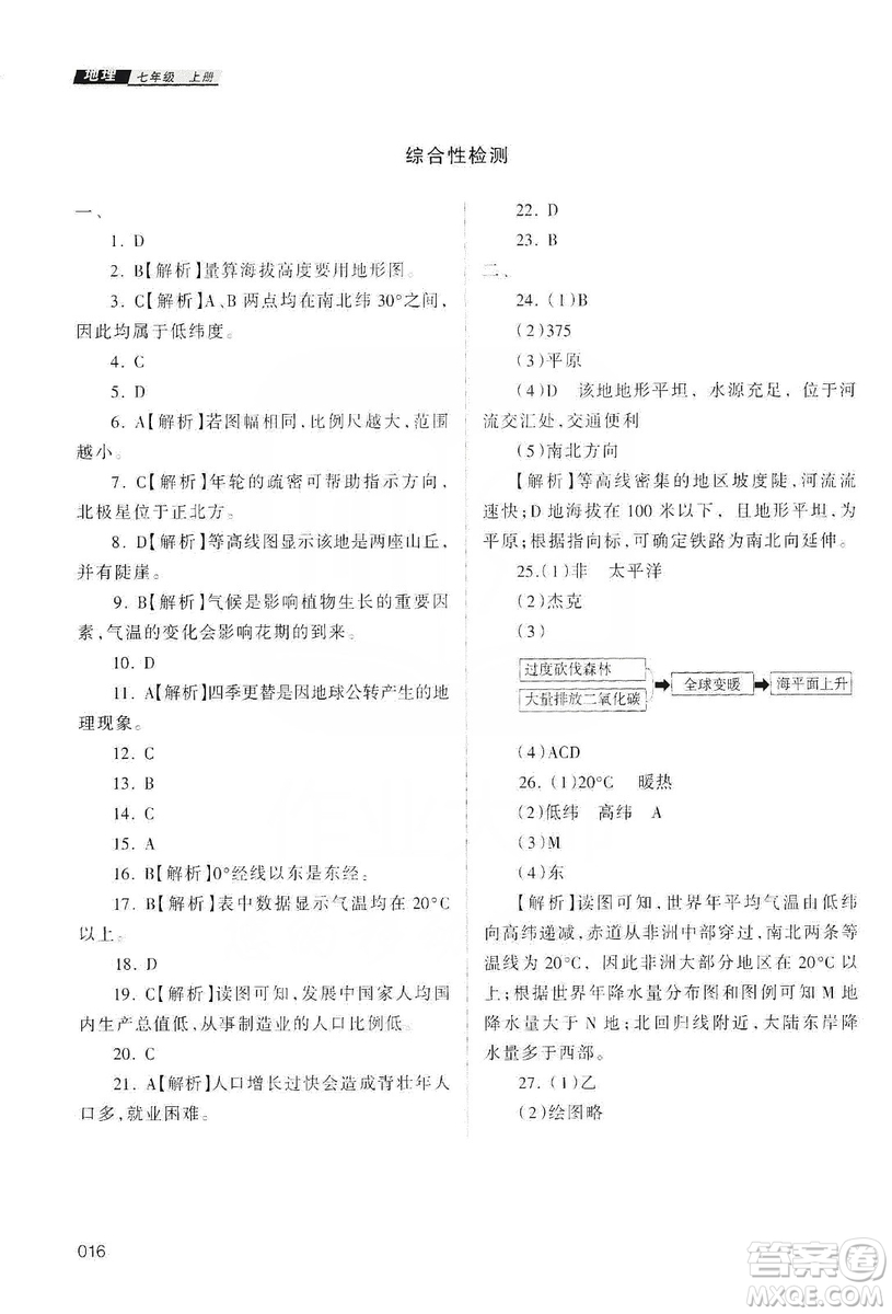 天津教育出版社2019學習質(zhì)量監(jiān)測地理七年級上冊人教版答案