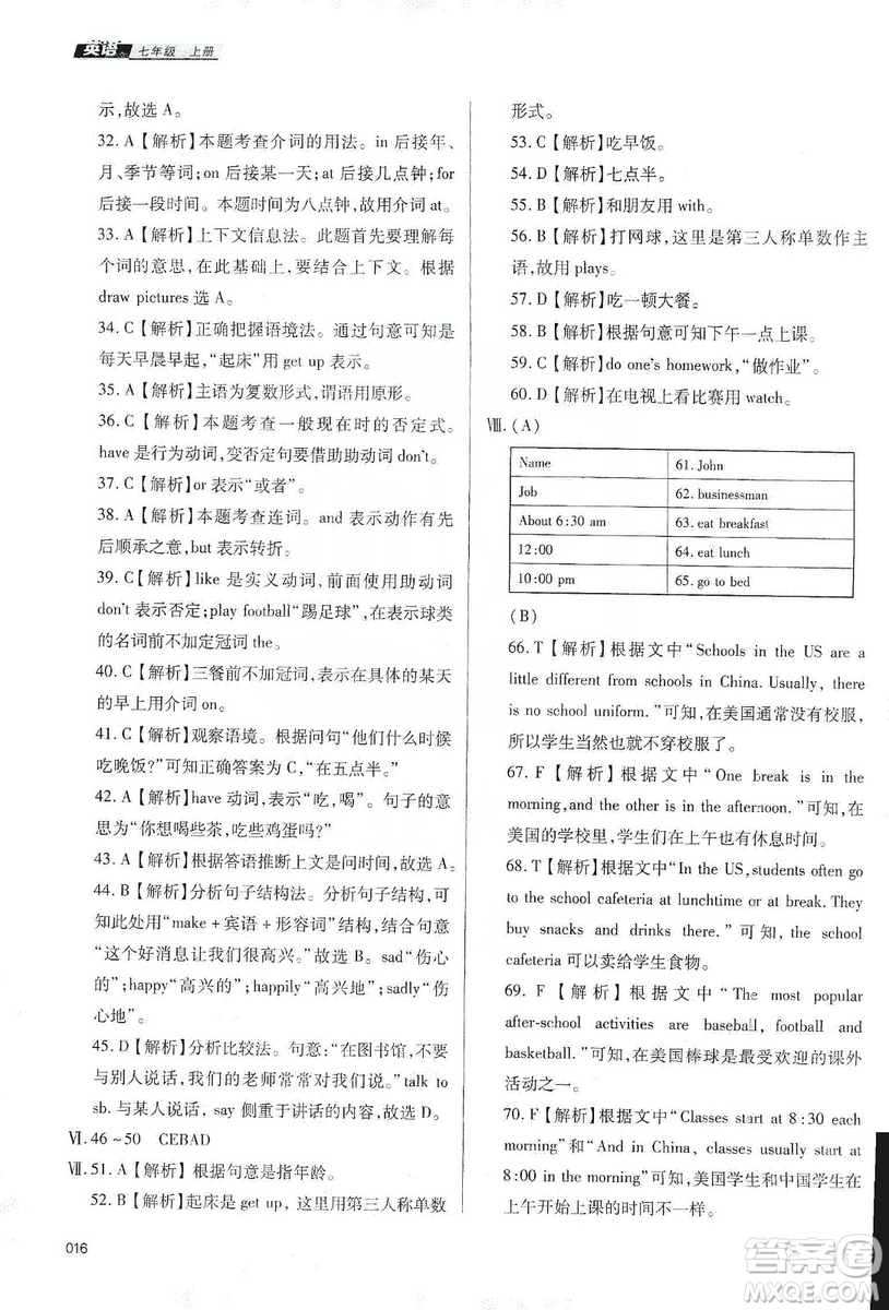 天津教育出版社2019學(xué)習(xí)質(zhì)量監(jiān)測七年級英語上冊外研版答案