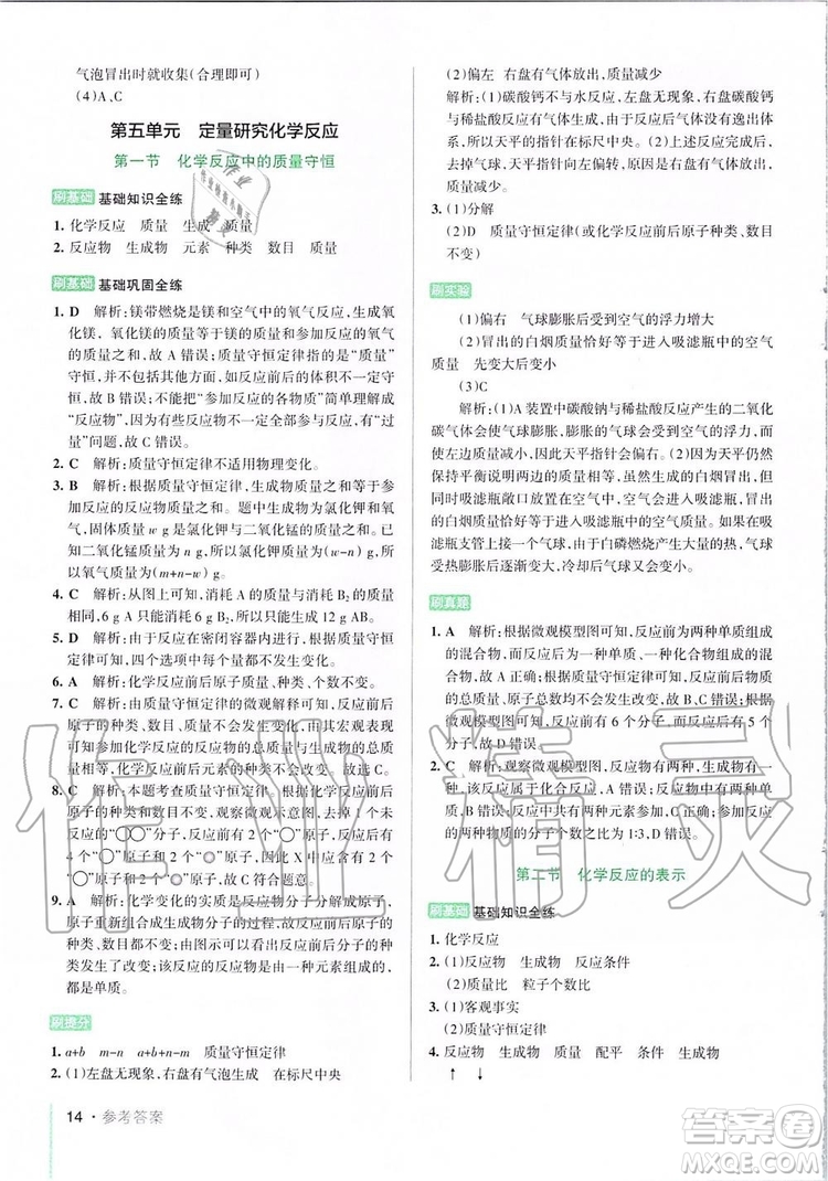 2019年P(guān)ASS綠卡圖書(shū)教材搭檔化學(xué)八年級(jí)全一冊(cè)魯教版五四制參考答案